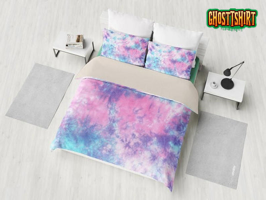 Colorful Pink Purple Tie Dye Abstract Art Duvet Cover Bedding Set