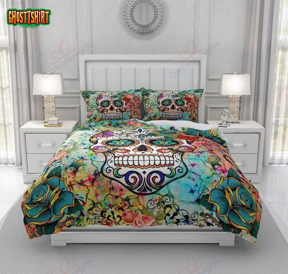 Colorful Sugar Skull Bed Sheets Duvet Cover Bedding Set