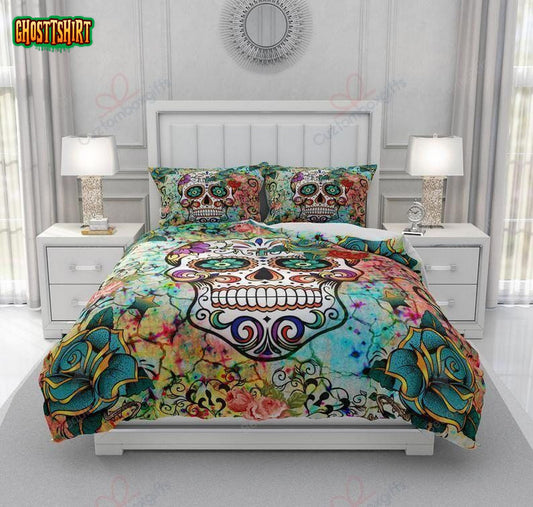 Colorful Sugar Skull Bed Sheets Duvet Cover Bedding Set