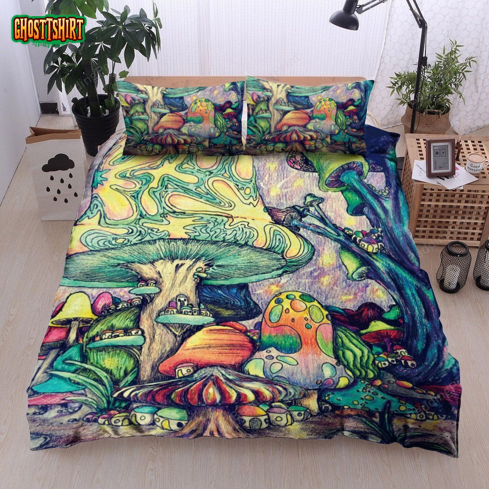 Colorful Trippy Mushroom Bed Sheets Duvet Cover Bedding Set