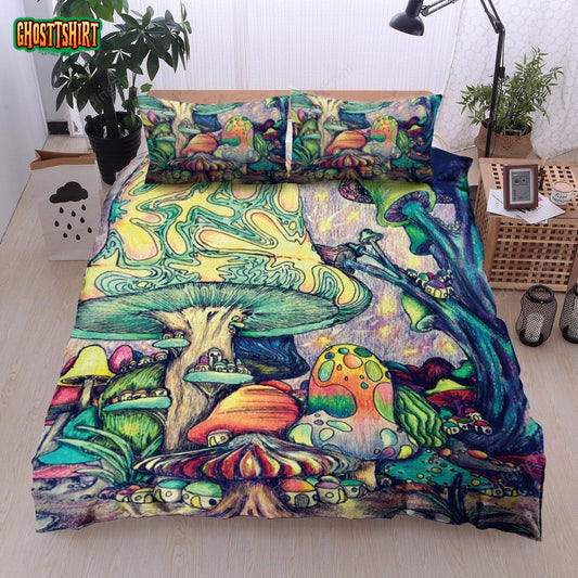 Colorful Trippy Mushroom Bed Sheets Duvet Cover Bedding Set