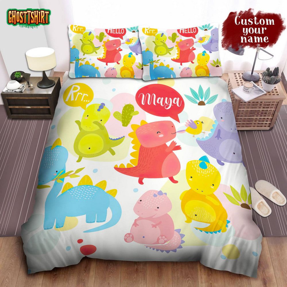 Colourful Cartoon Dinosaurs Bed Sheets Spread Comforter Duvet Cover Bedding Set