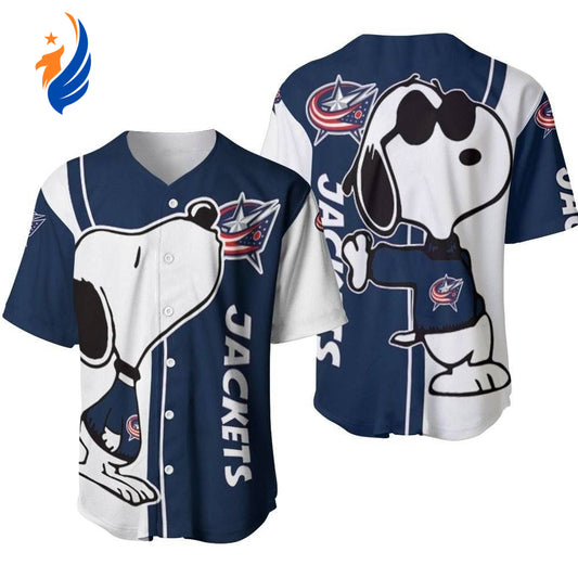 Columbus Blue Jackets Snoopy Lover Printed Baseball Jersey - Gift for Women Men - Bafud