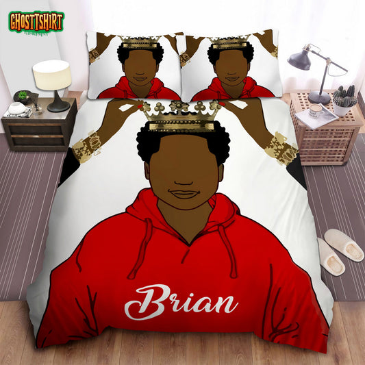 Cool Black Boy Black King Crown Afro Boy Custom Name Duvet Cover Bedding Set
