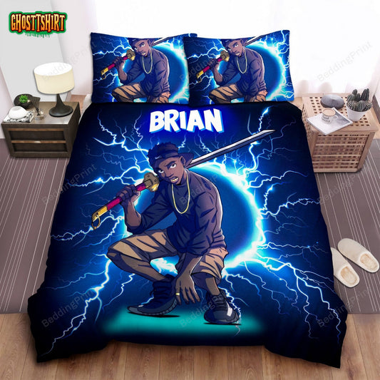 Cool Black Boy Swort Afro Boy Custom Name Duvet Cover Bedding Set