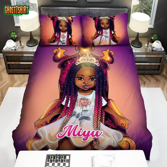 Cool Black Little Girl Black Girl Magic Custom Name Duvet Cover Bedding Set