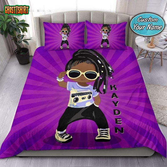 Cool Dancing Black Kid Wear Sunglasses African Custom Name Duvet Cover Bedding Set