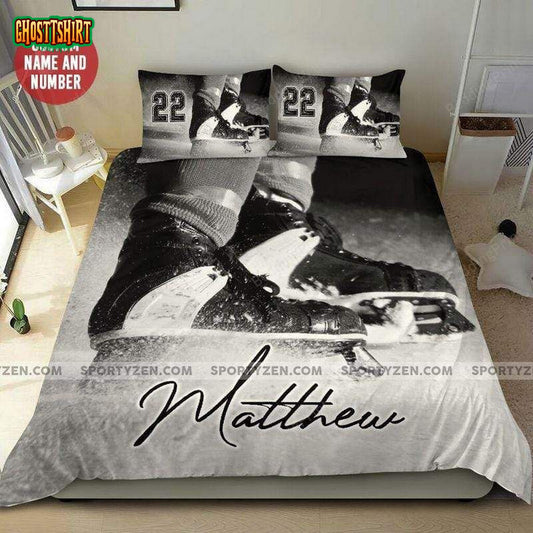 Cool Hockey Personalized Custom Name & Number Duvet Cover Bedding Set