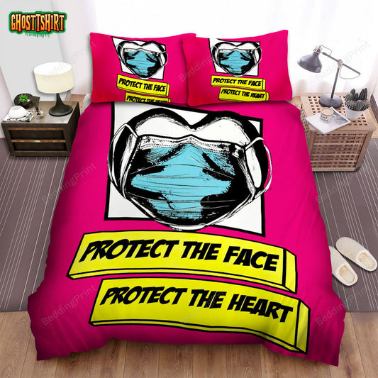 Coronavirus Poster Protect The Face Protect The Heart Bed Sheets Spread Duvet Cover Bedding Set
