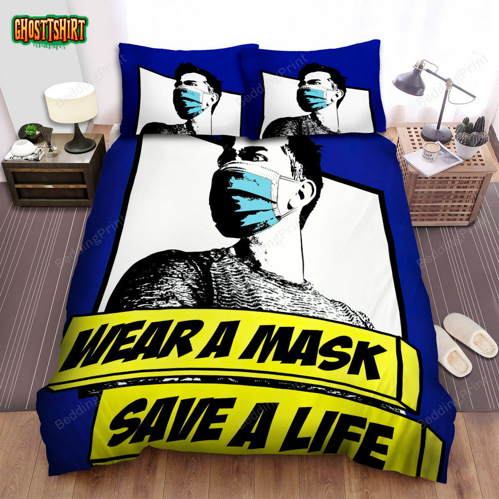Coronavirus Wear A Mask Save A Life Poster Bed Sheets Spread Duvet Cover Bedding Set