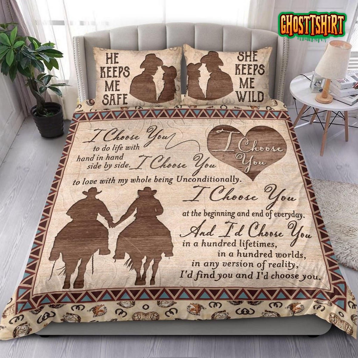 Country- I Choose You Ride A Horse Bed Sheets Duvet Cover Bedding Set