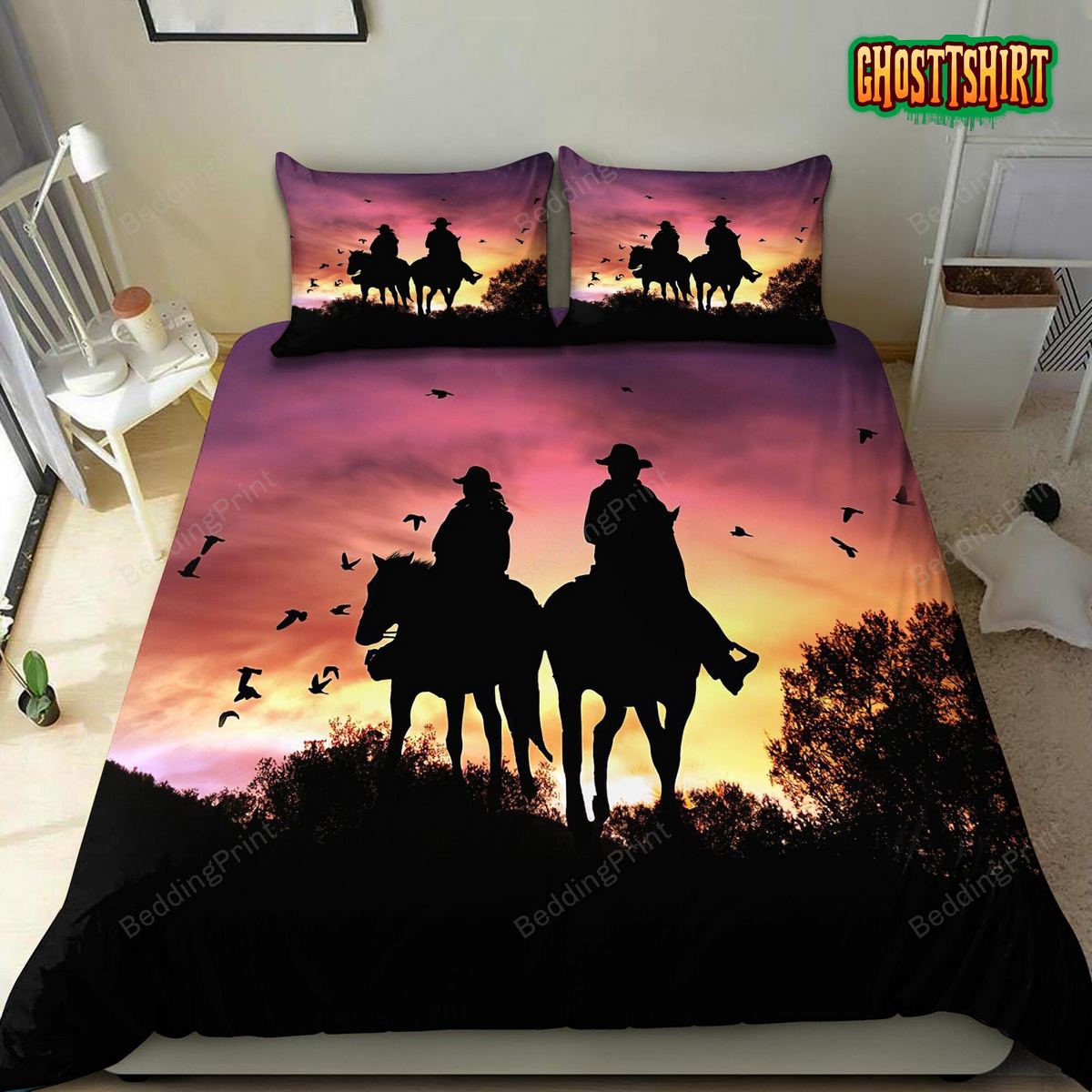 Couple Cowboy Bed Sheets Spread Duvet Cover Bedding Set
