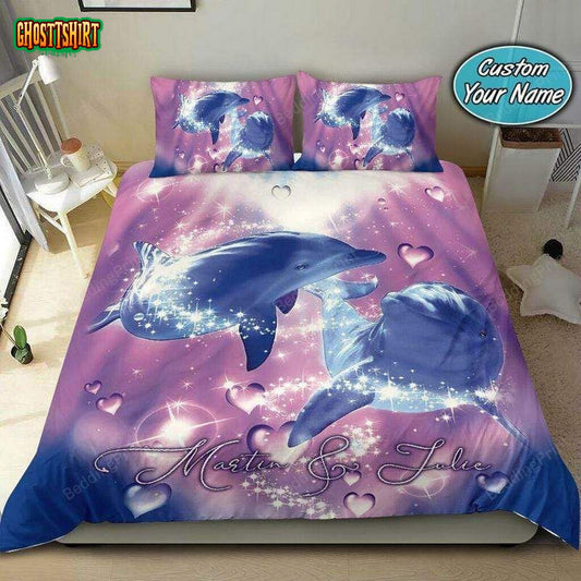 Couple Dolphin Loving Personalized Custom Name Duvet Cover Bedding Set