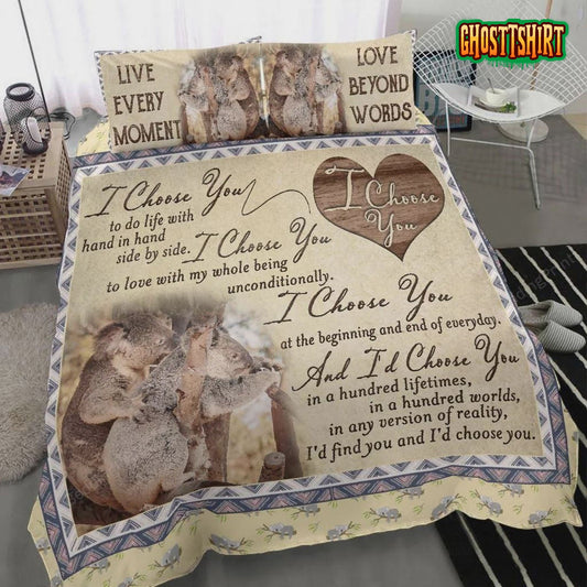 Couple Koala I Choose You Wooden Heart Duvet Cover Bedding Set