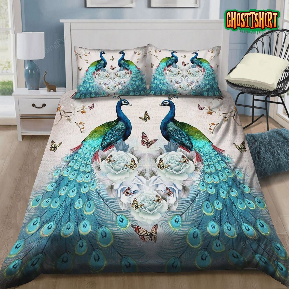 Couple Of Peacock And Flower Bed Sheets Duvet Cover Bedding Set