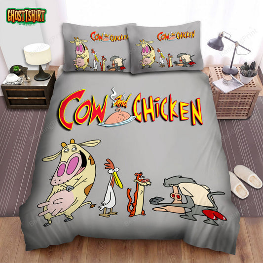 Cow And Chicken Main Characters Bed Sheets Spread Duvet Cover Bedding Set