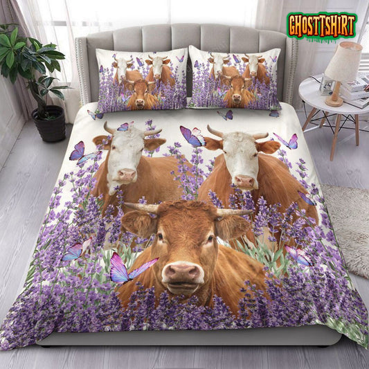 Cow And Lavender Flower Bedding Set