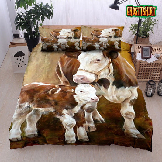 Cow Mom And Baby Bed Sheets Duvet Cover Bedding Set
