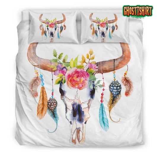 Cow Skull Flowers - Bedding Set