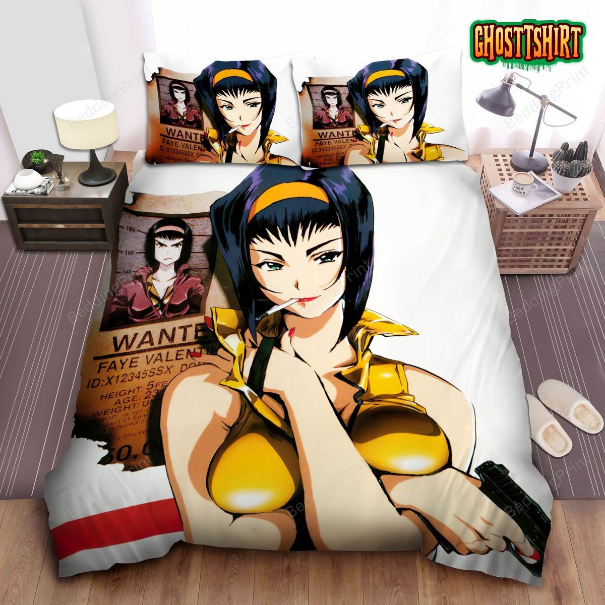 Cowboy Bebop Faye Valentine And Her Wanted Poster Bed Sheets Duvet Cover Bedding Set