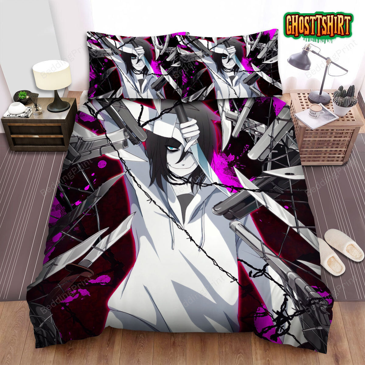 Creepypasta Jeff The Killer And Weapons Illustration Bed Sheets Spread Duvet Cover Bedding Set