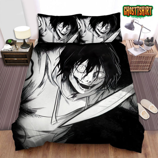 Creepypasta Jeff The Killer With A Knife In Black & White Bed Sheets Spread Duvet Cover Bedding Set