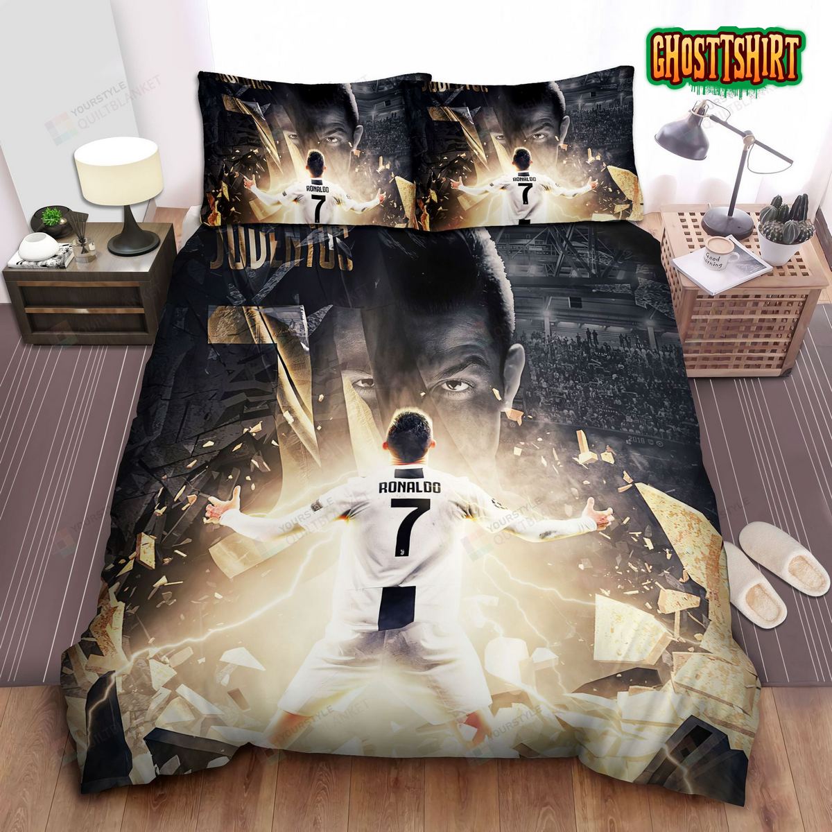 Cristiano Ronaldo In Real Madrid Uniform Digital Art Bed Sheets Duvet Cover Bedding Set