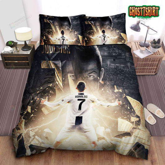 Cristiano Ronaldo In Real Madrid Uniform Digital Art Bed Sheets Duvet Cover Bedding Set