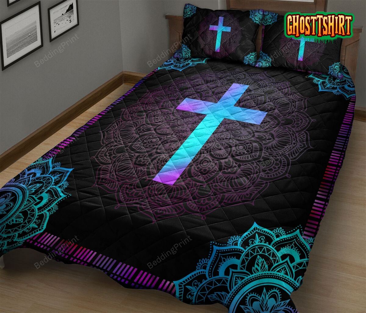 Cross Christian Light Color Bed Sheets Duvet Cover Bedding Set