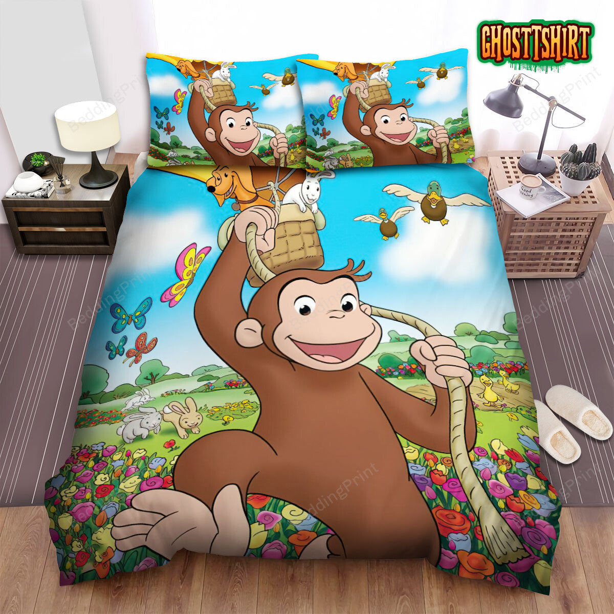 Curious George Ep Swings Into Spring Bed Sheets Spread Duvet Cover Bedding Set