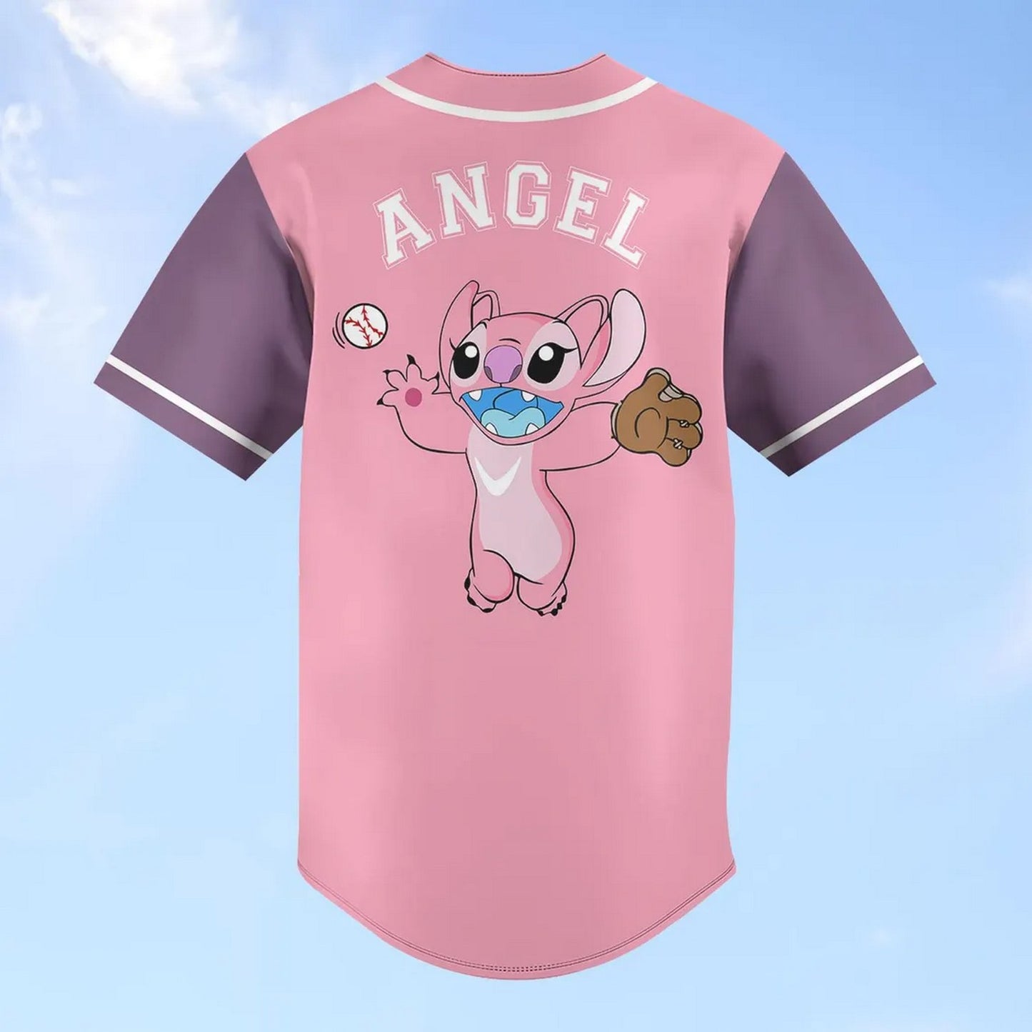 Custom Disney Angel Pink Purple Baseball Jersey