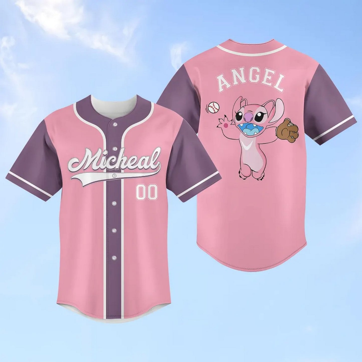 Custom Disney Angel Pink Purple Baseball Jersey