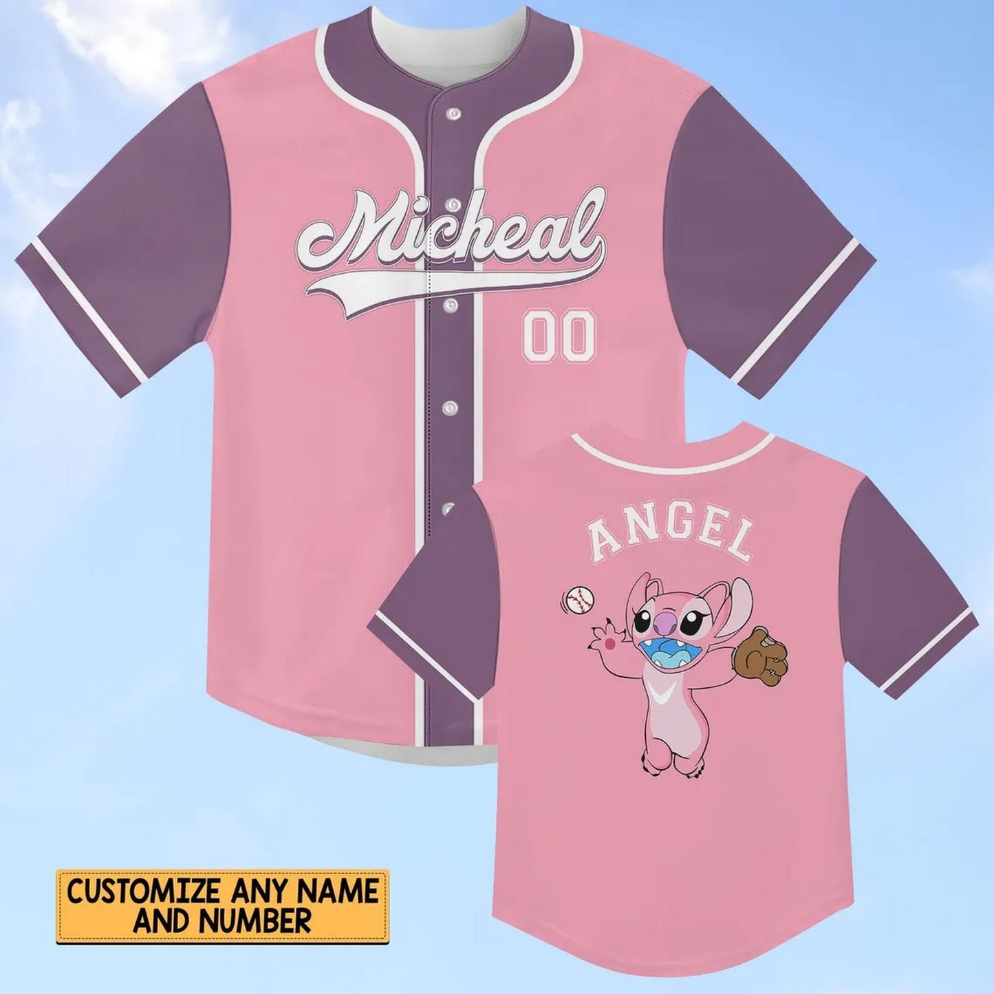 Custom Disney Angel Pink Purple Baseball Jersey