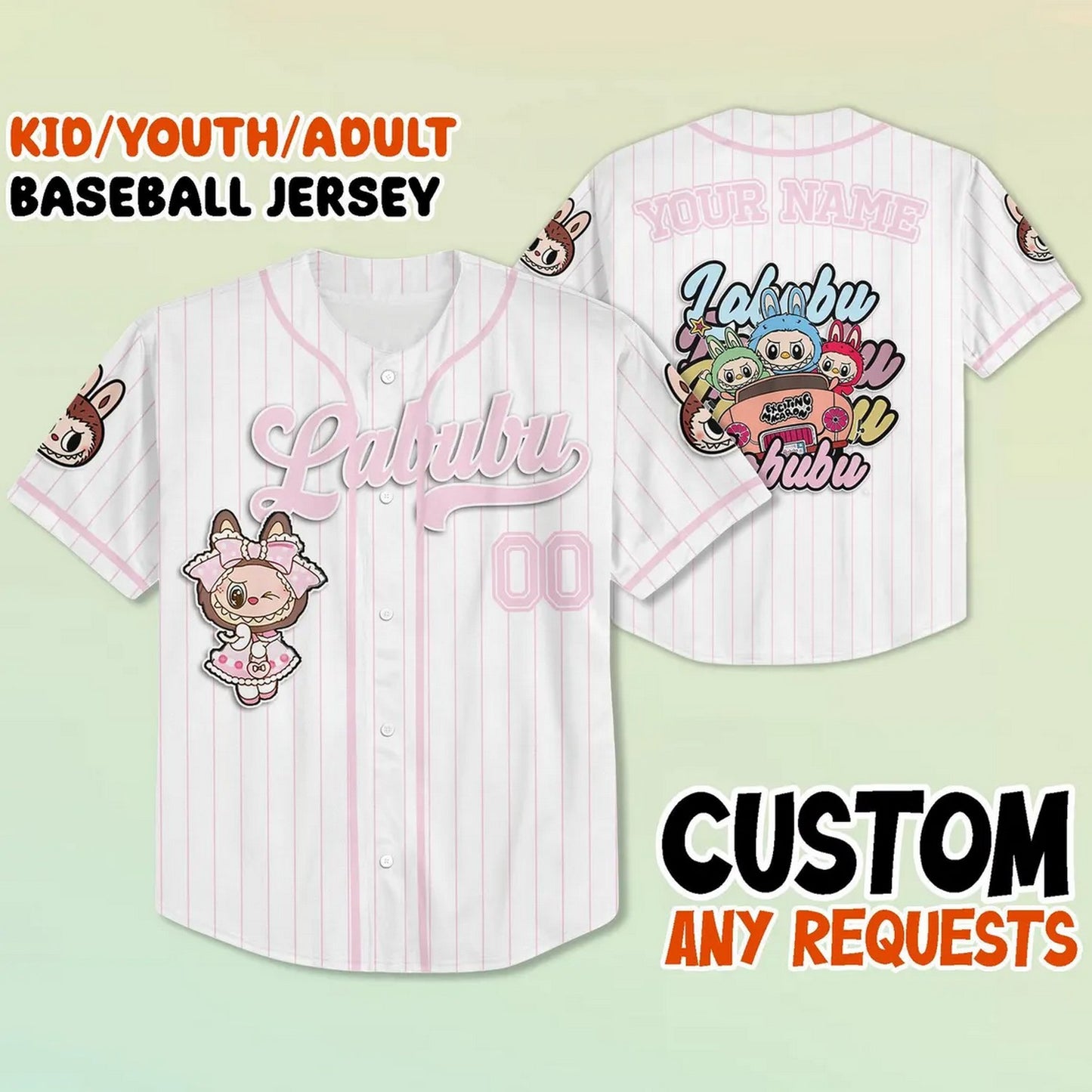 Custom Name And Number Labubu Cute Girl Pink Baseball Jersey