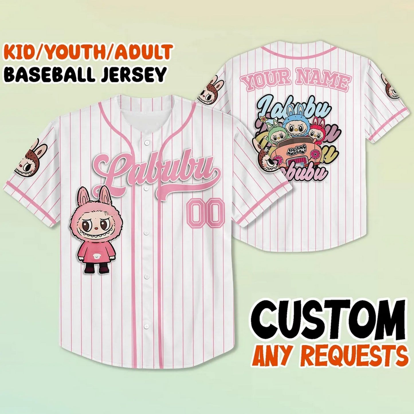 Custom Name And Number Labubu Pink Baseball Jersey