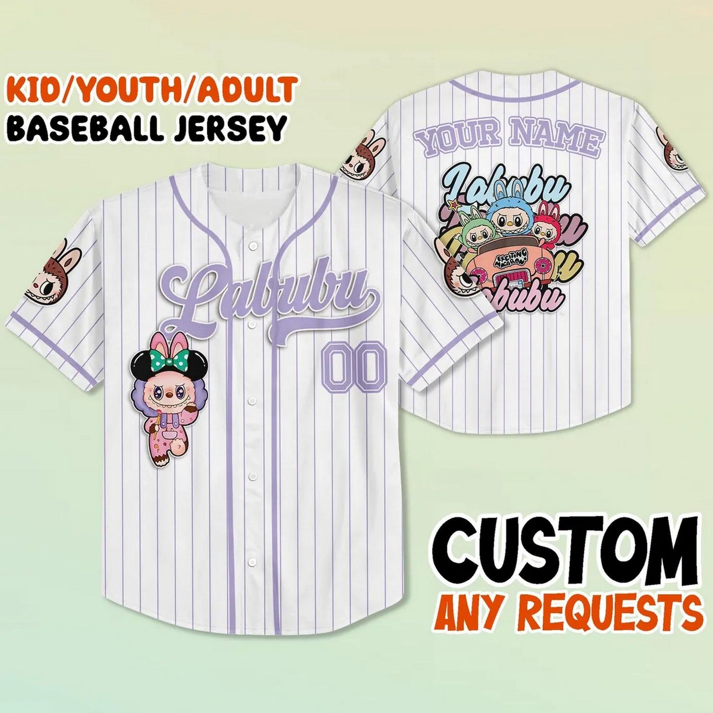 Custom Name And Number Labubu Purple Pink Baseball Jersey