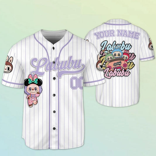 Custom Name And Number Labubu Purple Pink Baseball Jersey