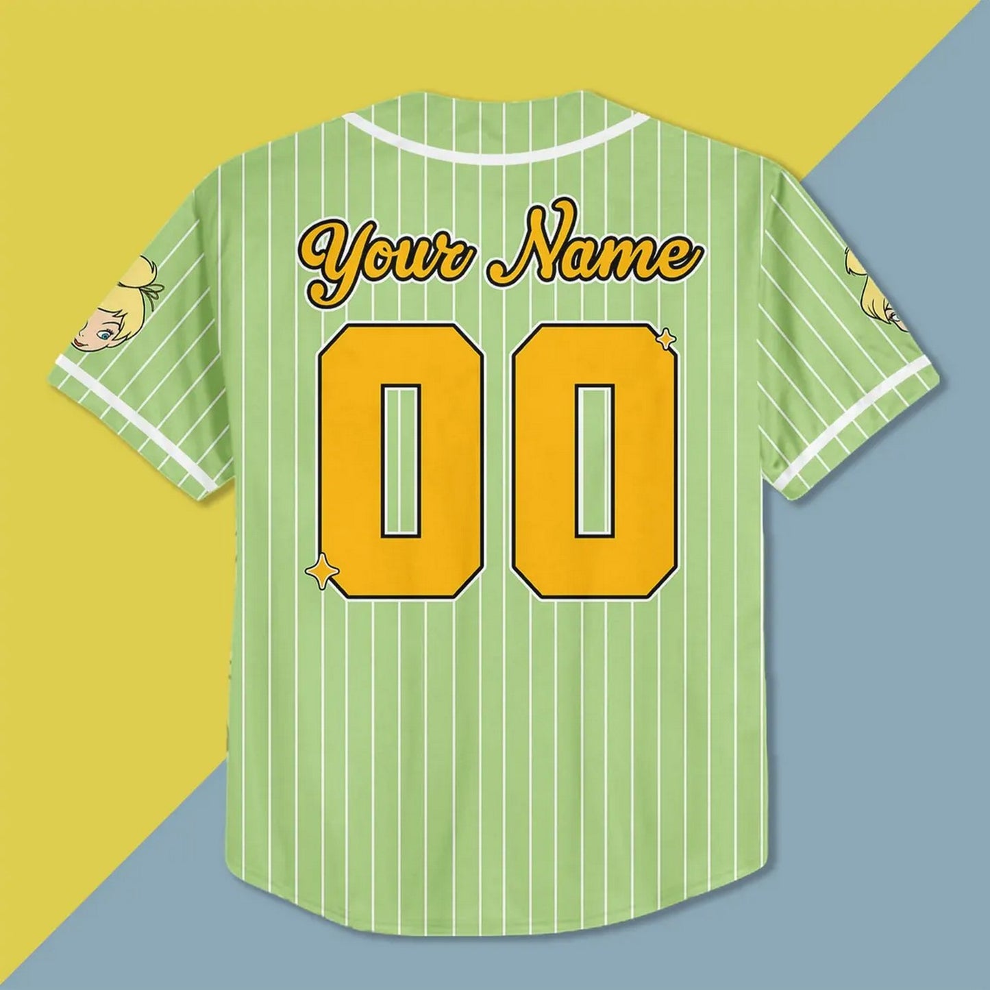 Custom Name And Number Tinker Bell Green Vertical Baseball Jersey