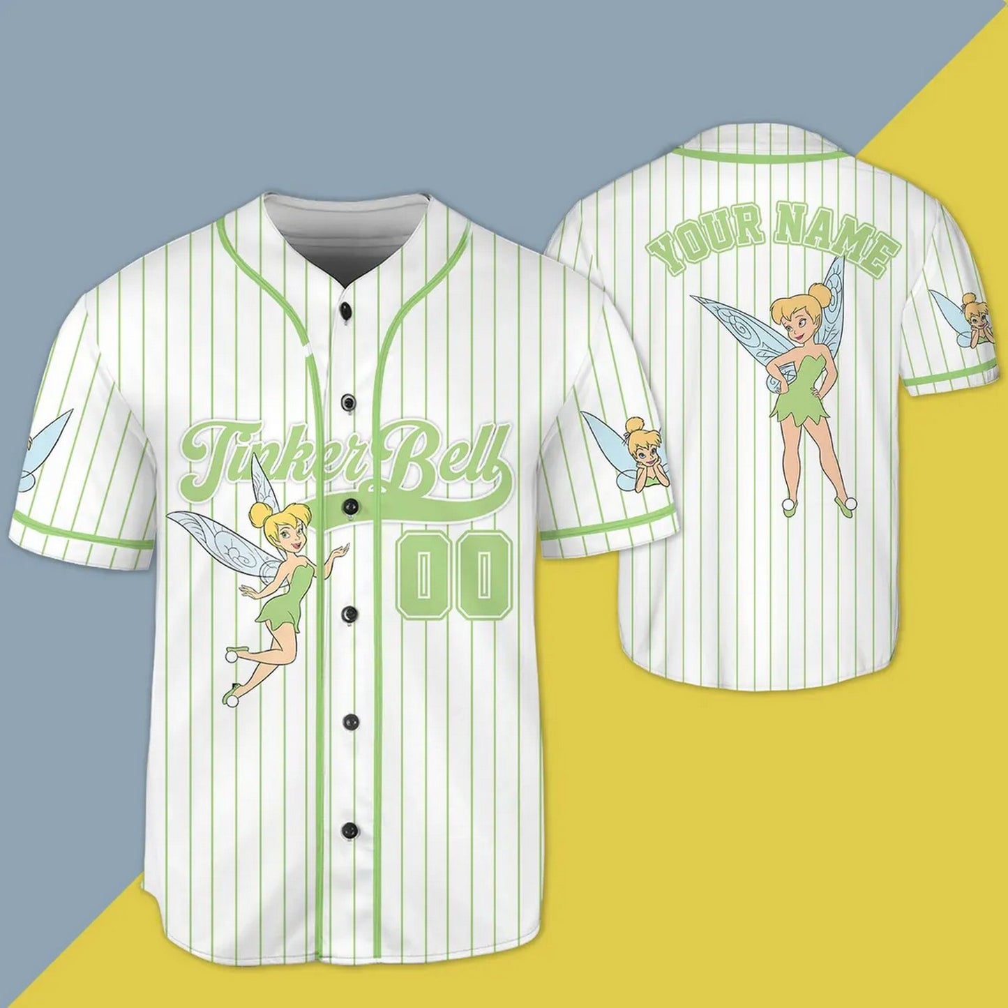 Custom Name And Number Tinker Bell White Vertical Baseball Jersey