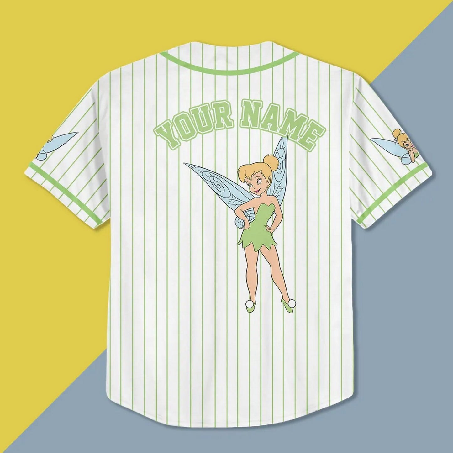 Custom Name And Number Tinker Bell White Vertical Baseball Jersey