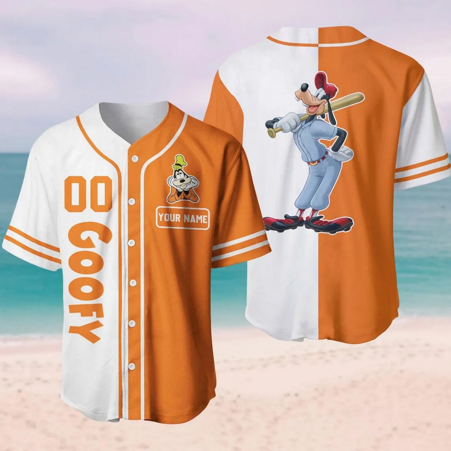 Custom Name Funny Goofy Dog Orange And White Baseball Jersey