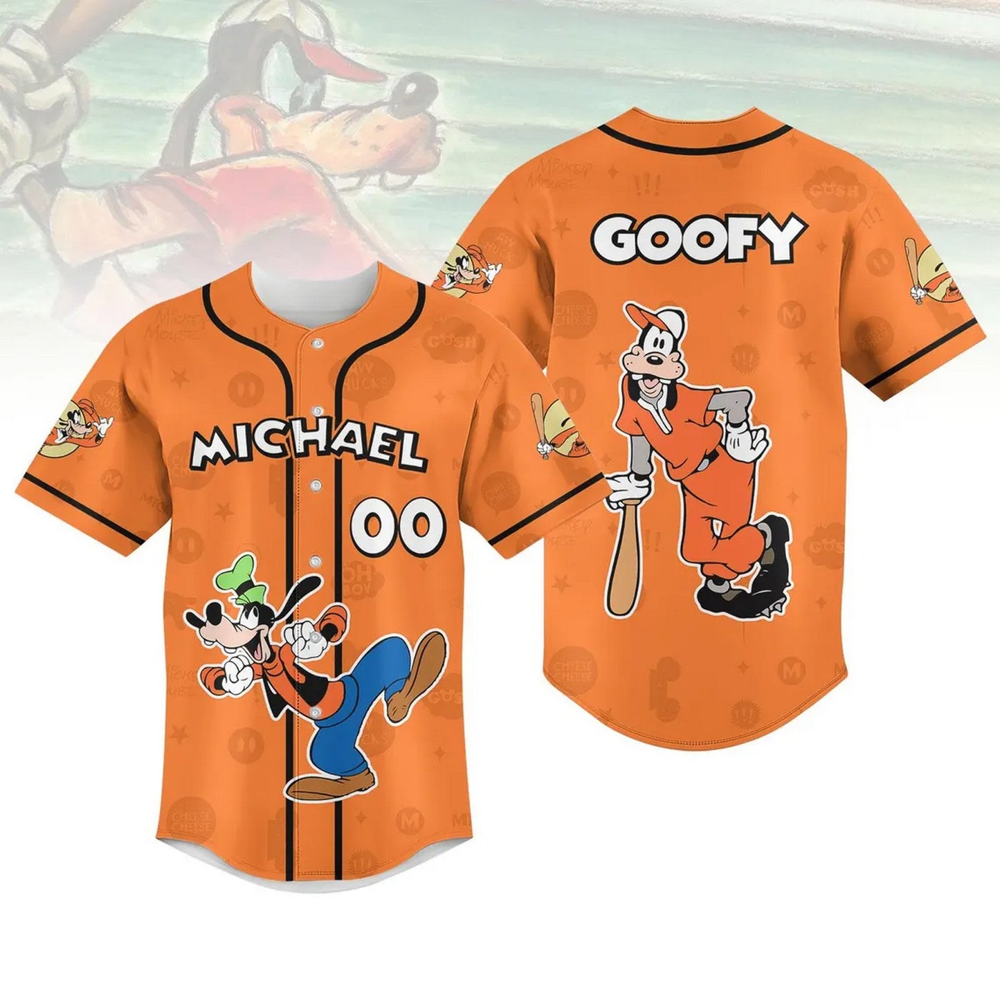 Custom Name Funny Goofy Dog Orange Baseball Jersey
