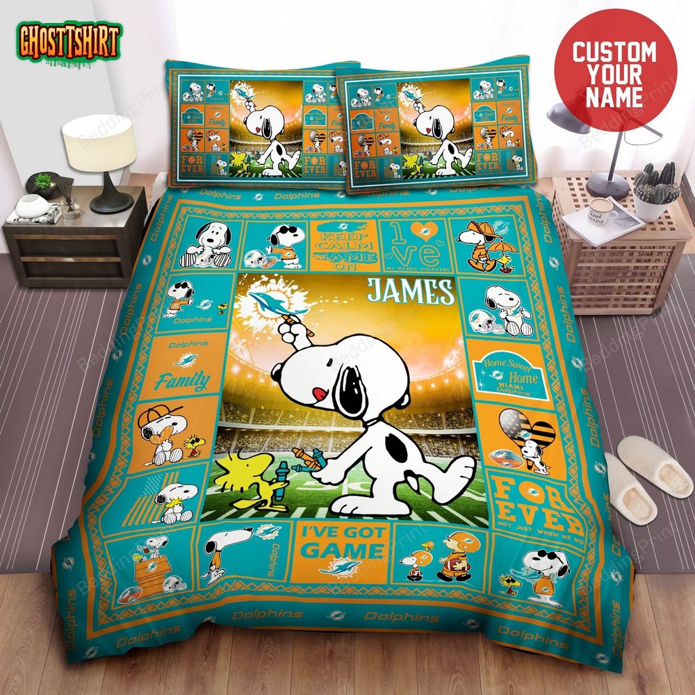Custom Name Miami Dolphins Bedding Set