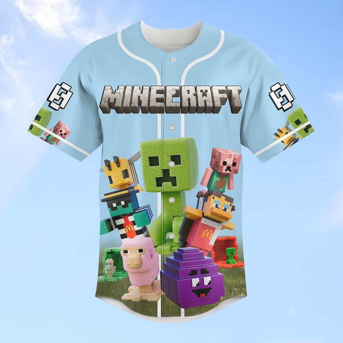 Custom Name Minecraft Game Blue Baseball Jersey