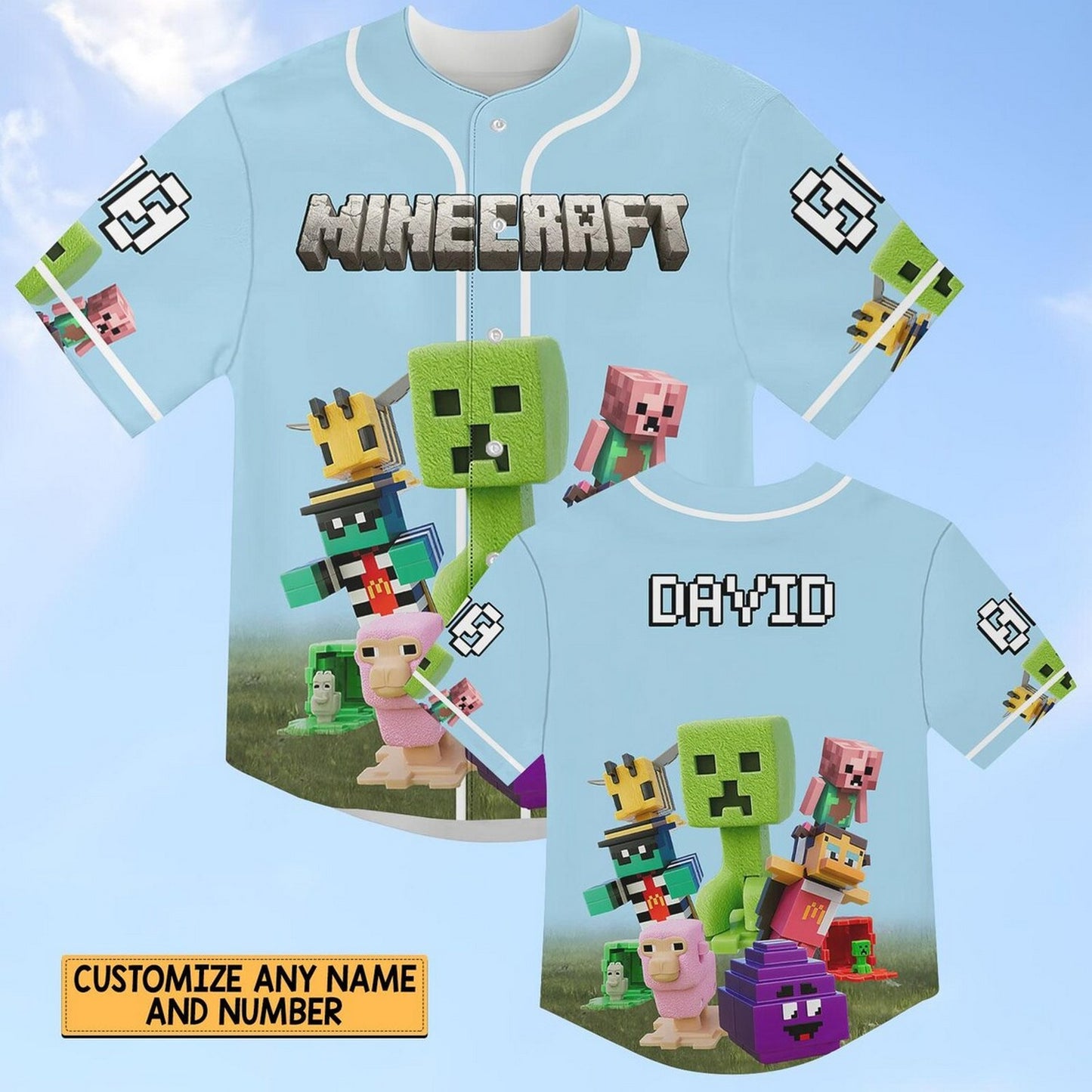 Custom Name Minecraft Game Blue Baseball Jersey