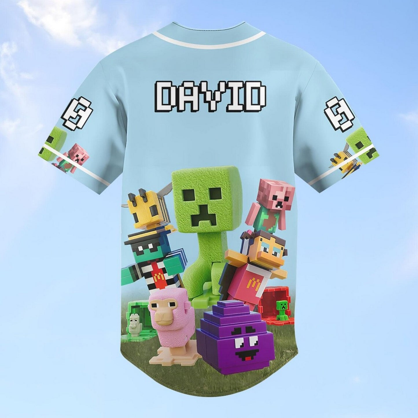 Custom Name Minecraft Game Blue Baseball Jersey