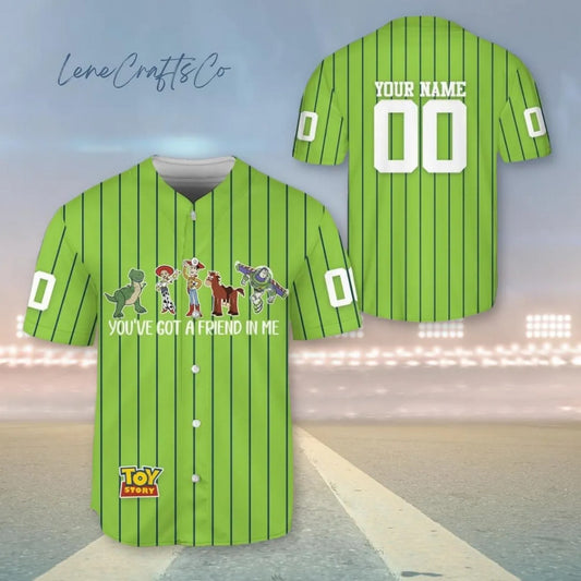 Custom Name Toy Story Characters Friends Green Baseball Jersey