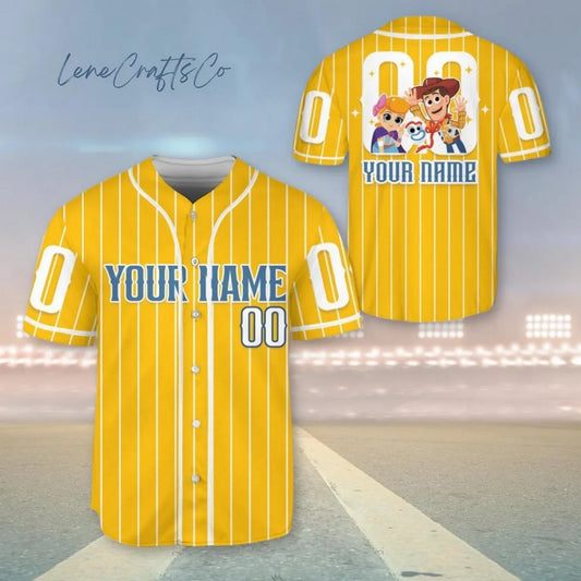 Custom Name Toy Story Pixar Woody Yellow Baseball Jersey