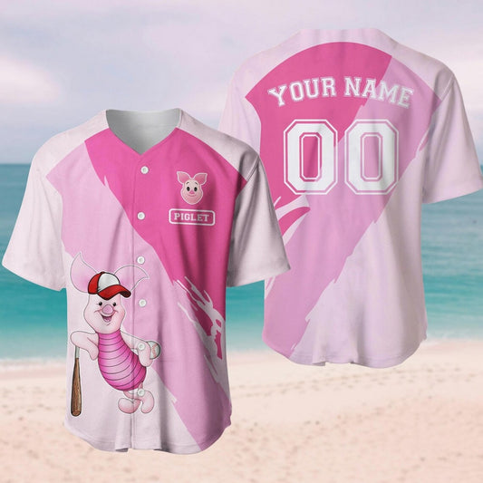 Custom Name Winnie The Pooh Piglet Pink Baseball Jersey
