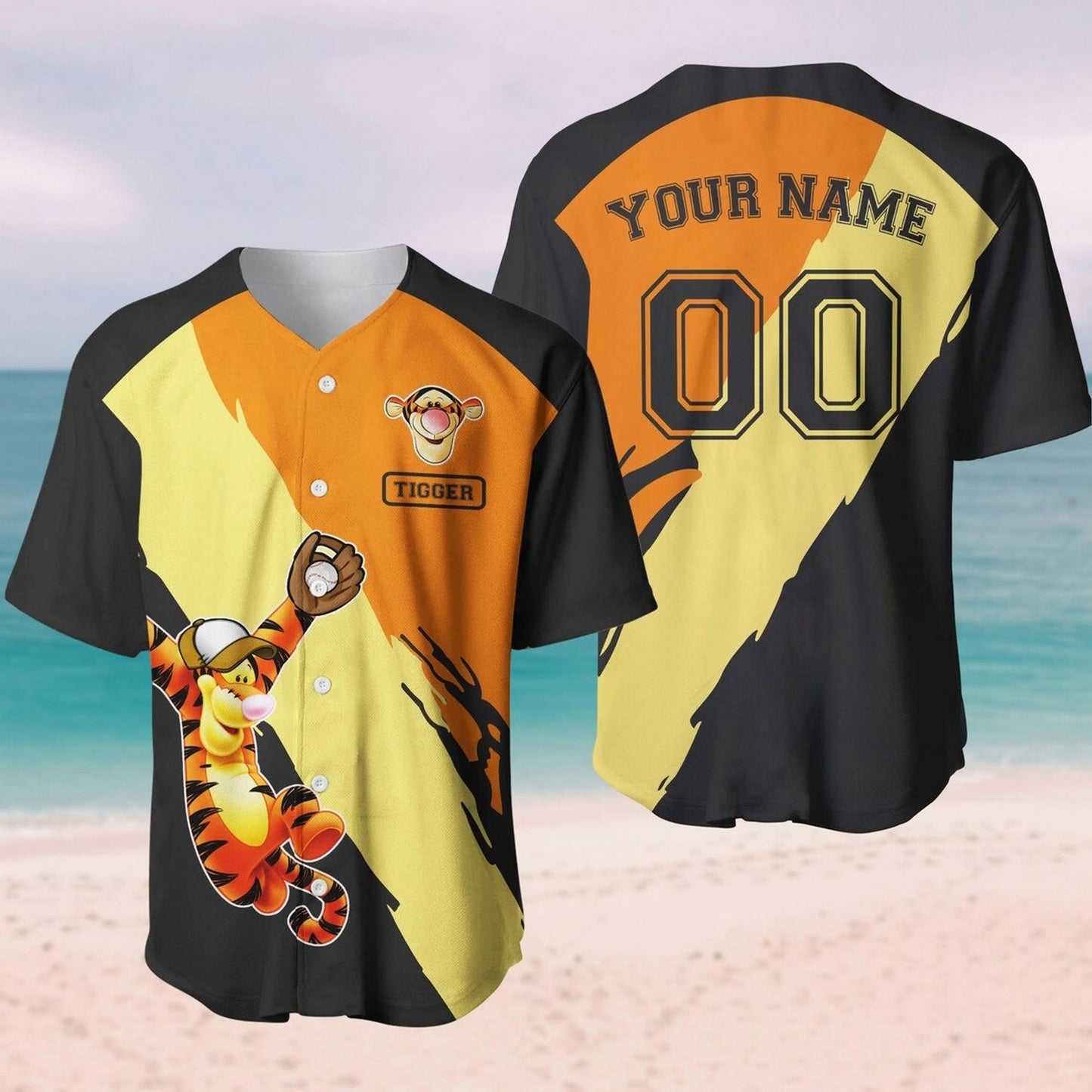 Custom Name Winnie The Pooh Tigger Black Baseball Jersey